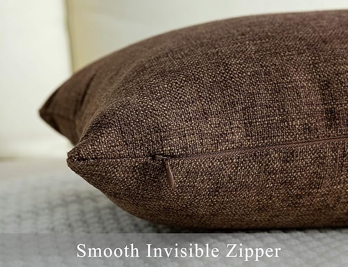 Stellhome Pack of 2 Linen Throw Pillow Covers Solid Fall Decorative Cushion Covers Pillowcase for Home Decoration, 16x16 Inch, Brown