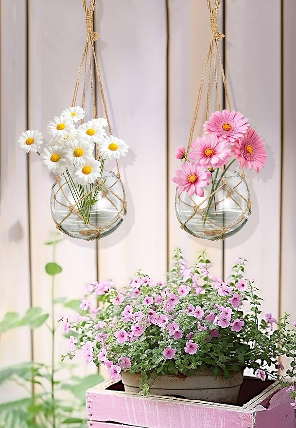 SAILINGSTORY Hanging Glass Plant Terrarium 5" Glass Planter Propagation Stations Flower Vase Clear Set of 2 Pack