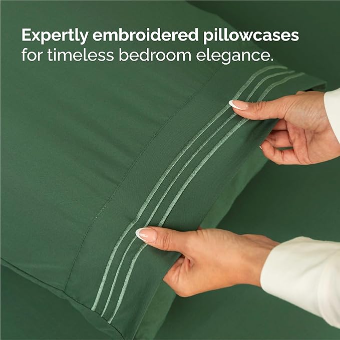 Split King Size 5 Piece Sheet Set - Comfy Breathable & Cooling Bed Sheets Set - Hotel Luxury Bedding for Women, Men, Kids, Teens, Boys & Girls - Deep Pockets, Soft, Wrinkle Free - Oeko-Tex - Emerald