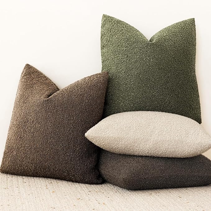 Foindtower Decorative Textured Boucle Throw Pillow Covers Accent Solid Pillow Cases Neutral Soft Cozy Couch Cushion Case for Chair Sofa Bedroom Living Room Home Decor 18x18 Inch,1PC,Chocolate