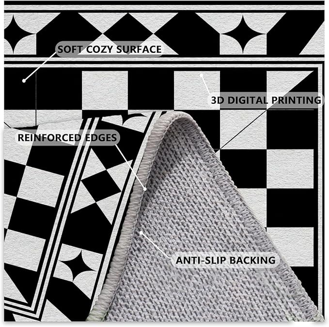 Black and White Checkered Rug, Checkered Rug, Modern Geometric Pattern Carpet, Retro Machine Washable Non Slip Area Rugs, Contemporary Rugs for Living Room/Bedroom 4x5