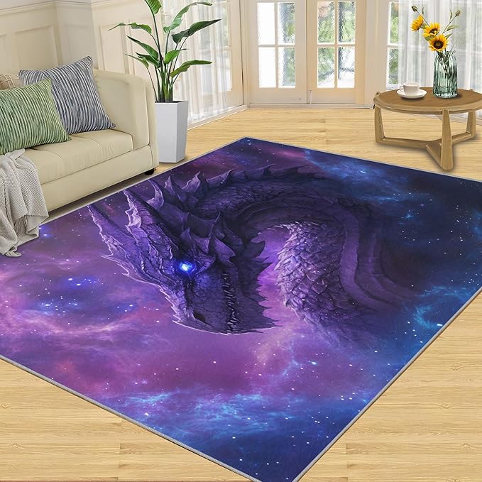 Dragon 4x6 Area Rug Starry Sky Washable Rugs for Living Room Bedroom, Fantasy Animals Soft Low Pile Non Slip Accent Floor Mat Print Throw Rug Indoor Carpet Dining Room Playroom
