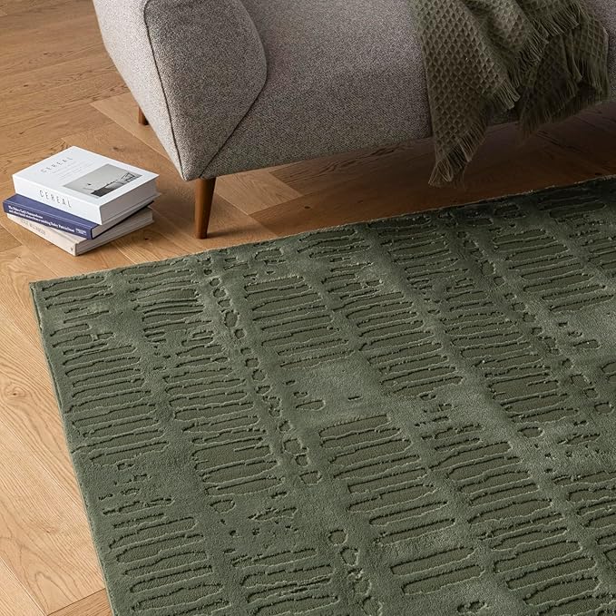 Revival Rugs Shell 5'3"x7'10" Washable Area Rug for Living Room Bedroom - 100% Recycled Oeko-TEX Certified, Medium Pile, Green