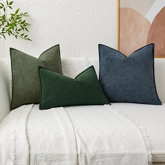 Kevin Textile Christmas Decorative Pillow Covers Dark Green 24x24 Inch Pack of 2 Soft Boucle Textured Waterproof Euro Pillowcases Accent Pillows for Couch Sofa Chair Bed Home Decor Indoor Outdoor