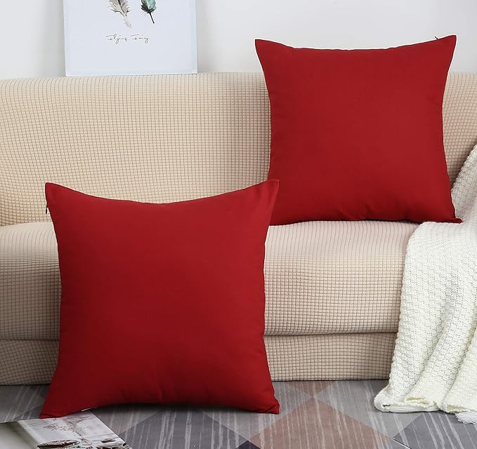 TangDepot Cotton Solid Throw Pillow Cover, 12 INCH x 12 INCH, Deep Red
