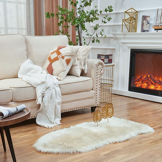 EasyJoy Ultra Soft Fluffy Shaggy Area Rug Faux Fur Rug Chair Cover Seat Pad Fuzzy Area Rug for Bedroom Floor Sofa Living Room (2 x 4 ft Sheepskin, Beige)