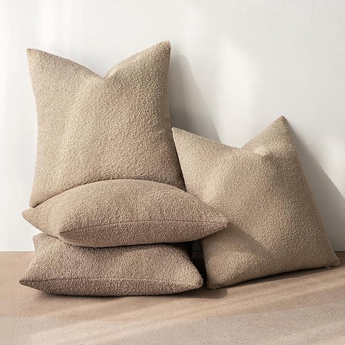 MIULEE Pack of 4 Decorative Textured Boucle Throw Pillow Covers 20x20 Inch Camel Accent Solid Pillow Cases Soft Couch Cushion Covers for Modern Farmhouse Boho Chair Sofa Bed Livingroom Home Decor
