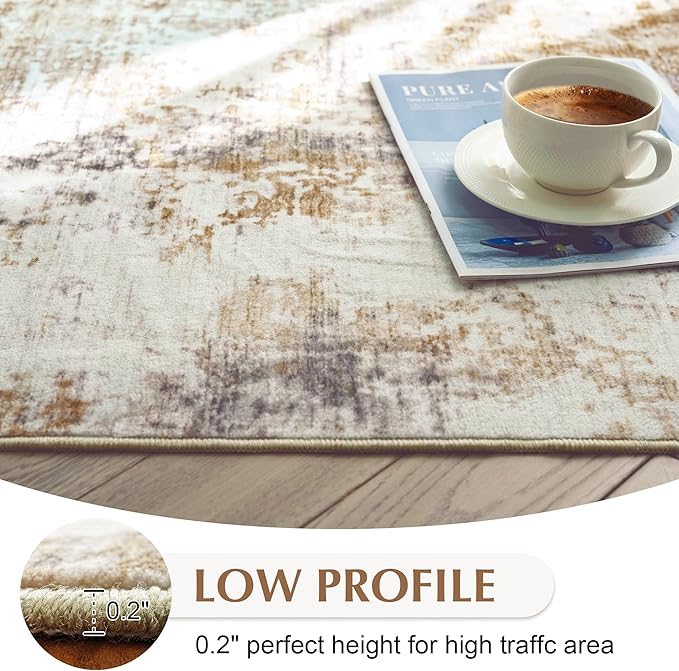 FMFUNCTEX 3x5 Washable Area Rug Abstract Modern Neutral Brown Grey Non Slip Soft Low Pile Thin Accent Entryway Entrance Indoor Carpet for Living Room Bedroom Dining Office Nursery Bedside, Grey Gold