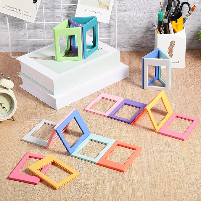 Epakh 40 Packs Magnetic Photo Picture Frame Cute Mini Table Photo Frame Holder 3 Inches Plastic Colorful Picture Display for Fridge Office (Multicolor)