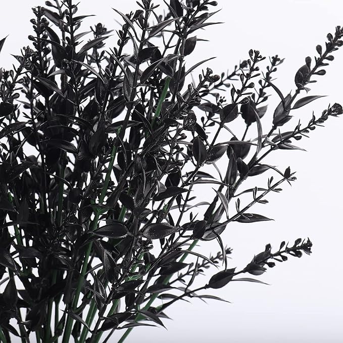RECUTMS Black Decor 20 Bundles Artificial Flowers Fake Outdoor Plants Faux UV Resistant Lavender Flower Plastic Shrubs Indoor Outside Hanging Decorations (Black, 20 Bundles)