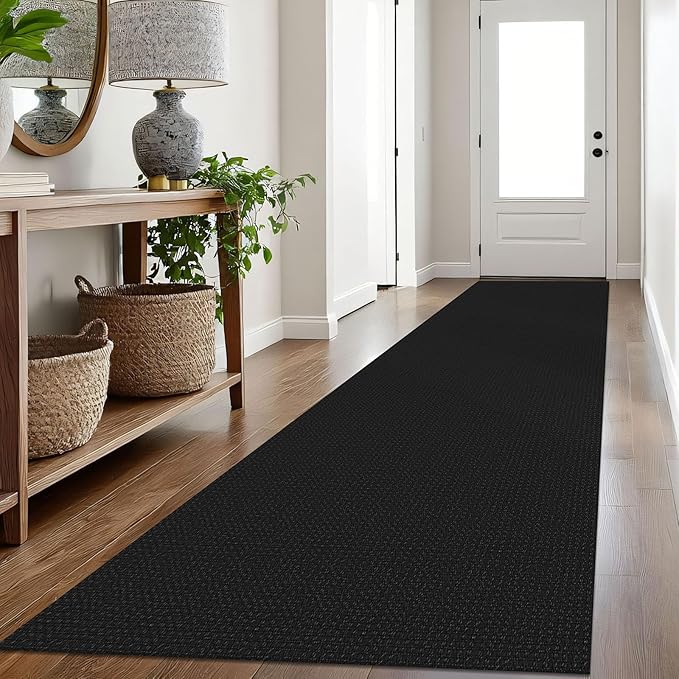 IOHOUZE Washable Exrea Long Hallway Runner Rug 3x16 Non Slip Rubber Backed Kitchen Runner Entryway Runner Indoor, Woven Rugs Floor Carpet for Kitchen Hall Entryway Stair, Black/Grey