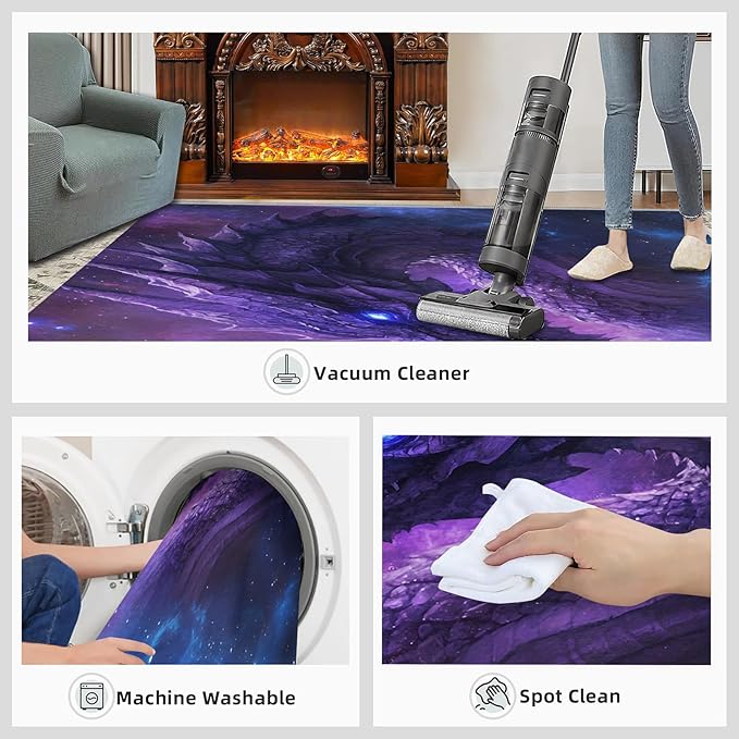 Dragon 5x6 Area Rug Starry Sky Washable Rugs for Living Room Bedroom, Fantasy Animals Soft Low Pile Non Slip Accent Floor Mat Print Throw Rug Indoor Carpet Dining Room Playroom
