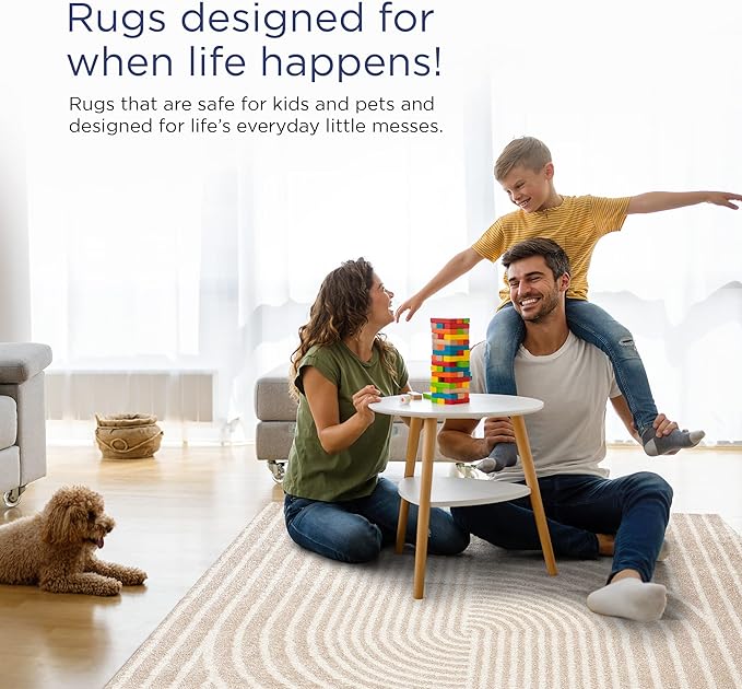 Abani Area Rug for Living Room -Nuevo 6' x 9' Beige Arch Pattern Area Rug, Soft and Durable Living Room Rug, Stain and Fade Resistant, Chic Modern Design, Pet & Kid Friendly