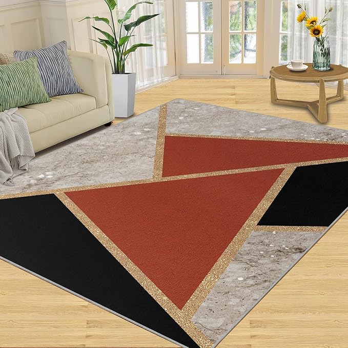 Geometric Marble Carpet Abstract Marble Texture Area Rugs 3D Modern Geometry Area Carpet Irregular Geometric Art Rug for Living Room Dining Room 6x9ft