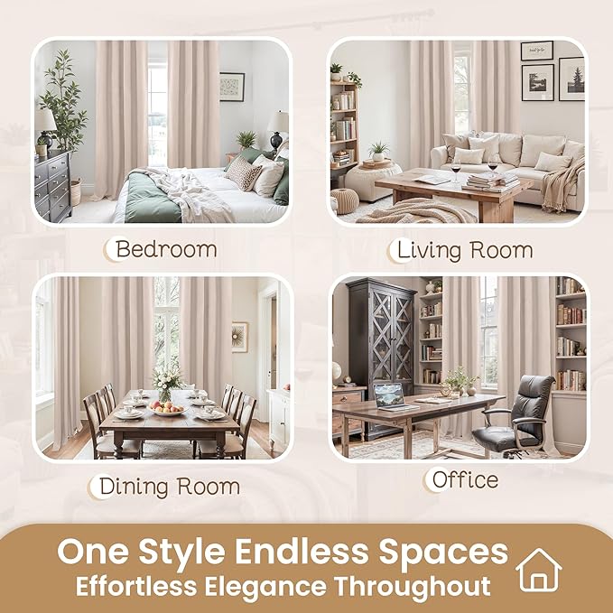 BGment 100% Blackout Curtains for Bedroom 84 Inch Long - Burlap Color Linen Textured Boho Thermal Insulated Sun Blocking Linen Look Window Drapes for Living Room/Farmhouse, 2 Panels, 52 x 84 Inch