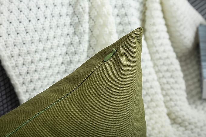 TangDepot Handmade Decorative Solid 100% Cotton Canvas Throw Pillow Covers/Pillow Shams, (18"x18", Olive Green)