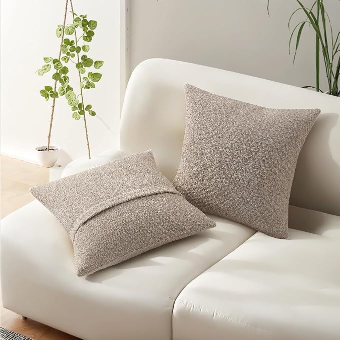 HAUSSY Set of 2 24x24 Decorative Throw Pillow Covers, Soft Cozy European Pillow Shams Textured Boucle, Home Decor for Couch Bed Living Room, Oatmeal