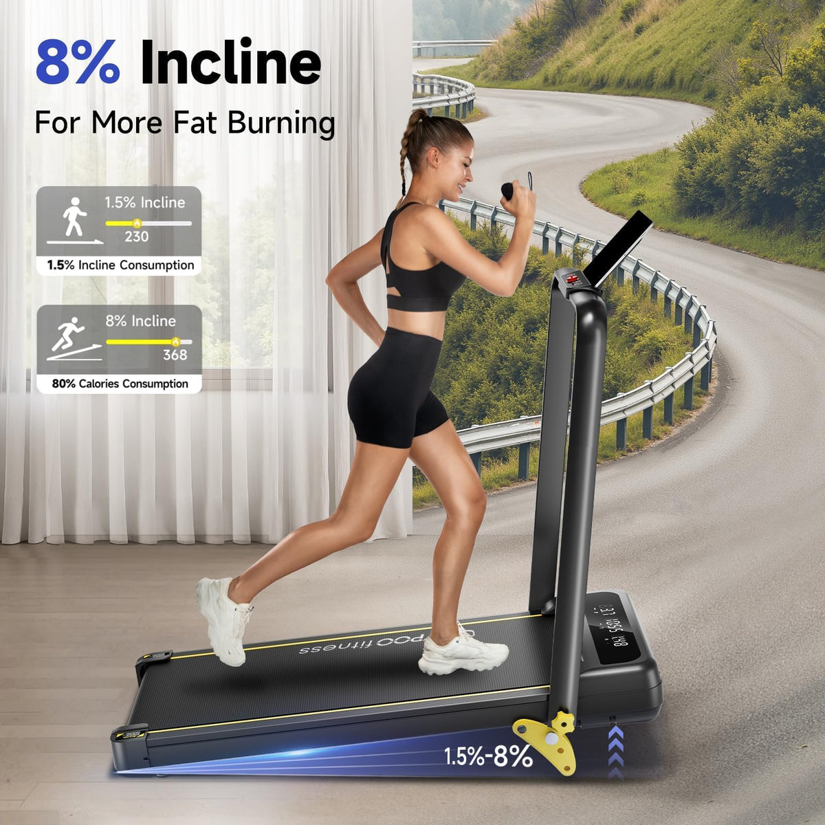 YPOO Foldable Treadmill with Incline, Walking Pad with Handle Bar 3 Level Incline, Portable Folding Treadmills for Home/Office 300 Lbs Capacity, Quiet Desk Treadmill with Remote Control & APP