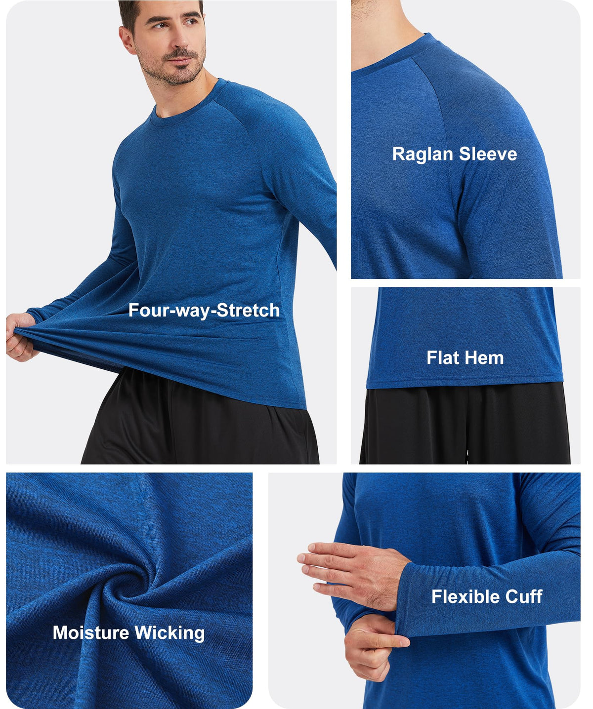 MLYENX 5 Pack Long Sleeve Shirts for Men UPF 50+ UV Sun Protection Quick Dry Moisture Wicking Workout Tee Shirts 2XL