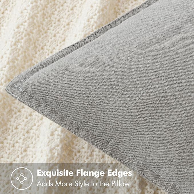 MIULEE Decorative Linen Pillow Covers 20x20 Inch Light Gray Boho Farmhouse Neutral Couch Throw Pillows for Bed Pack of 2 Accent Modern Pillowcase Sofa Livingroom Home Decor
