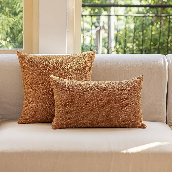 GEEORY Decorative Throw Pillow Covers 18x18 Inch Pack of 2,Textured Boucle Neutral Cushion Cases for Bed Couch Sofa, Accent Mordern Farmhouse & Minimalist Home Decor (Orange) GE04-18