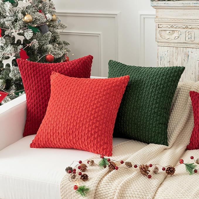 Kevin Textile Christmas Throw Pillow Covers 12x20 inch Soft Striped Decorative Cushion Cases with Hidden Zipper for Couch Sofa Bed 2 Pieces Dark Green