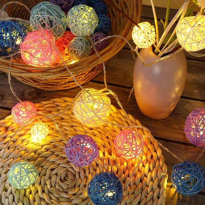 Patelai 36 Pcs Wicker Rattan Balls Decorative Balls for Vase Centerpiece Bowls Orbs Filler for Home Decor,4 Sizes(White, Pink, Green, Grey, Blue)