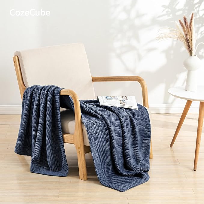 CozeCube Blue Throw Blanket for Couch, Soft Cozy Cable Knit Throw for Bed Sofa Living Room, Lightweight Warm Decorative Farmhouse Christmas Blanket, 50"x60", Dusty Blue