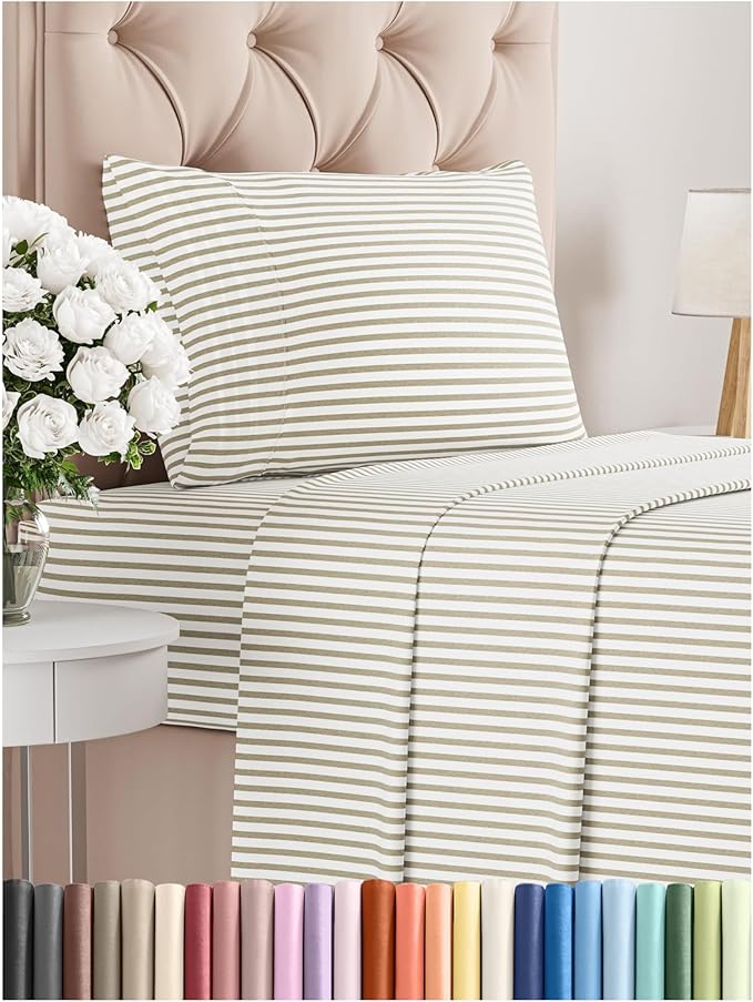 Twin XL Size 3 Piece Sheet Set - Comfy Breathable & Cooling Bed Sheets Set - Hotel Luxury Bedding for Women, Men, Kids, Teens, Boys & Girls - Deep Pockets & Wrinkle Free - Oeko-Tex - Beige Stripes 2