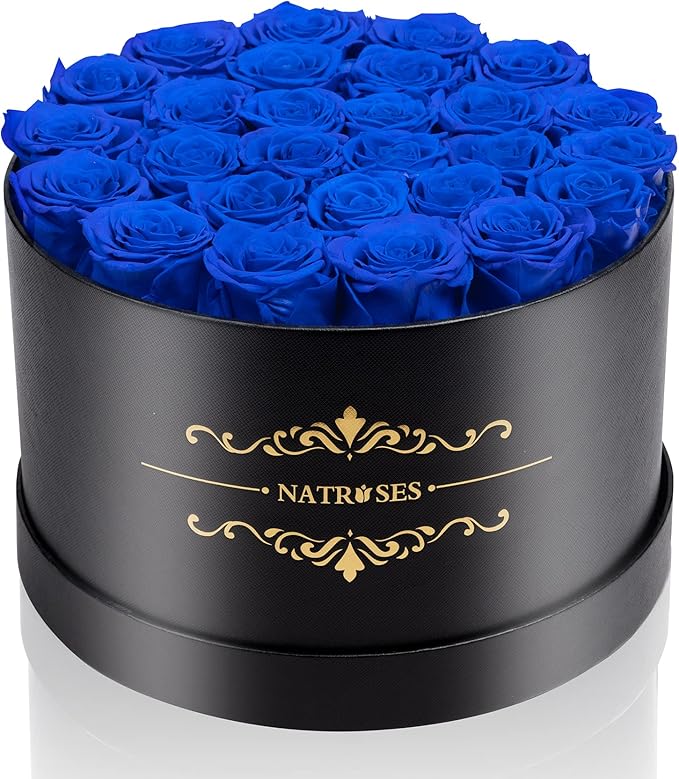NATROSES 27 Piece Forever Preserved Roses in a Box, Preserved Flowers for Delivery Birthday, Flowers Gifts for Mothers Day, Royal Blue