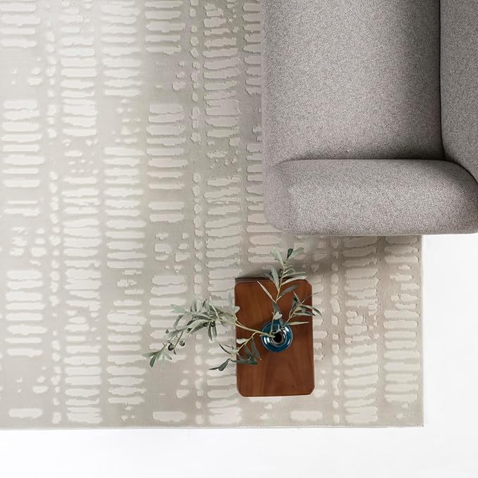 Revival Rugs Shell 6'7"x9' Washable Area Rug for Living Room Bedroom - 100% Recycled Oeko-TEX Certified, Medium Pile, Beige, Cream