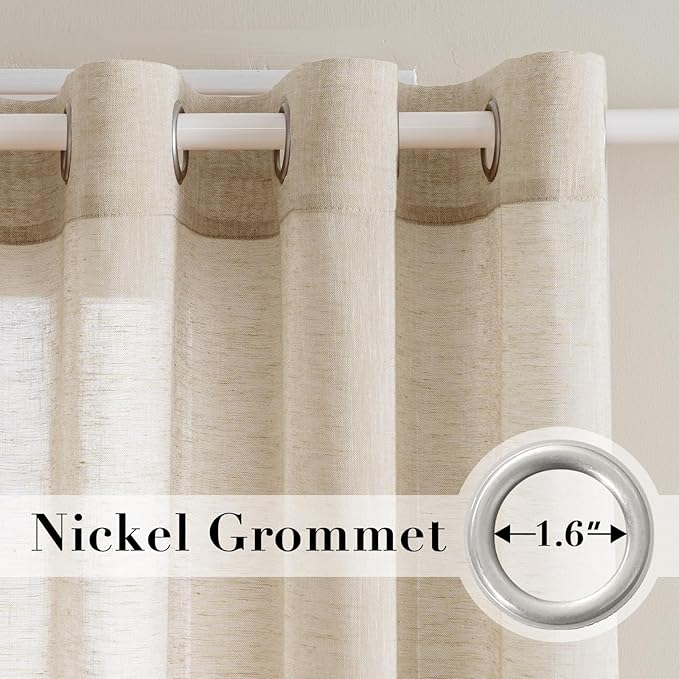 H.VERSAILTEX Linen Curtains Nickel Grommet Natural Linen Semi-Sheer Curtains 2 Panels Privacy Added Premium Soft Rich Material Drapes for Bedroom/Livingroom/Sliding Door - 52x72 - Inch - Linen