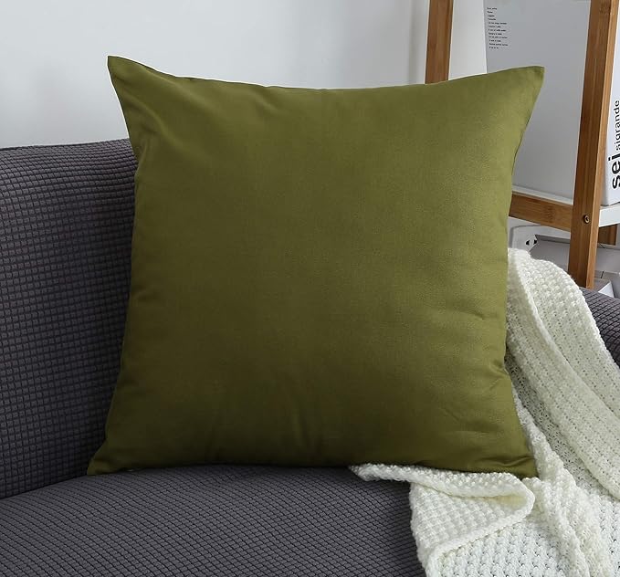 TangDepot Handmade Decorative Solid 100% Cotton Canvas Throw Pillow Covers/Pillow Shams, (28"x28", Olive Green)