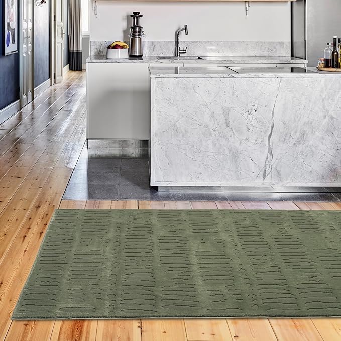 Revival Rugs Shell 3'11"x6'1" Machine Washable Area Rug for Kitchen Bedroom - 100% Recycled Oeko-TEX Certified, Medium Pile, Green