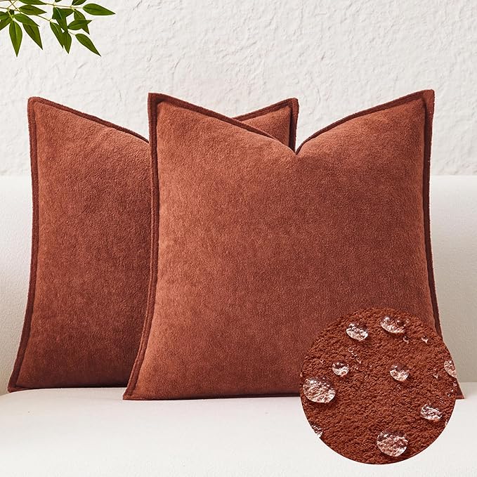 Kevin Textile Fall Waterproof Decorative Pillow Covers Burnt Brick 26x26 Inch Pack of 2 Soft Boucle Textured Euro Pillowcases Elegant Accent Pillows for Couch Sofa Chair Bed Home Decor Indoor Outdoor