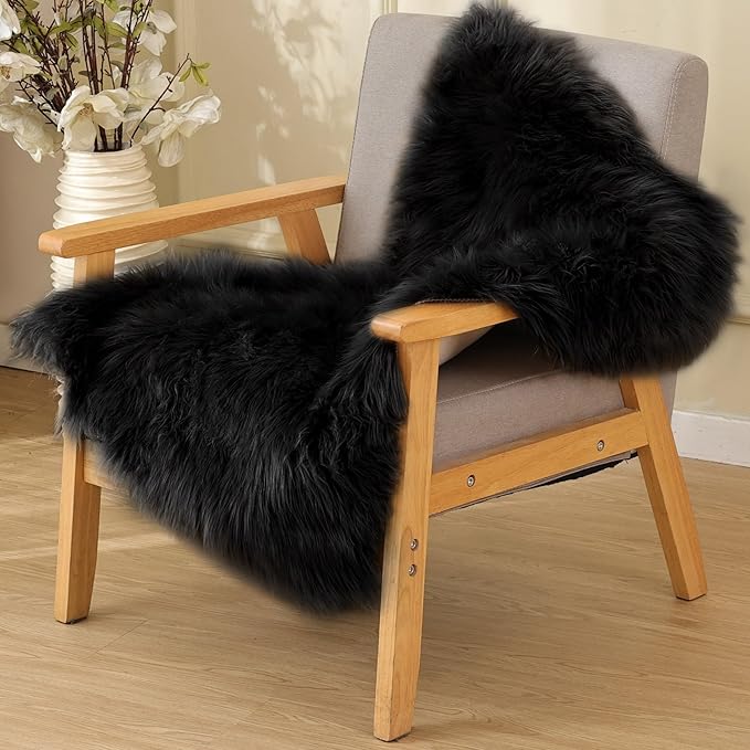 Black Faux Sheepskin Washable Fluffy Fur Area Rugs for Bedroom Small Fuzzy Carpet for Living Room 2x3 Boho Nursery Rug