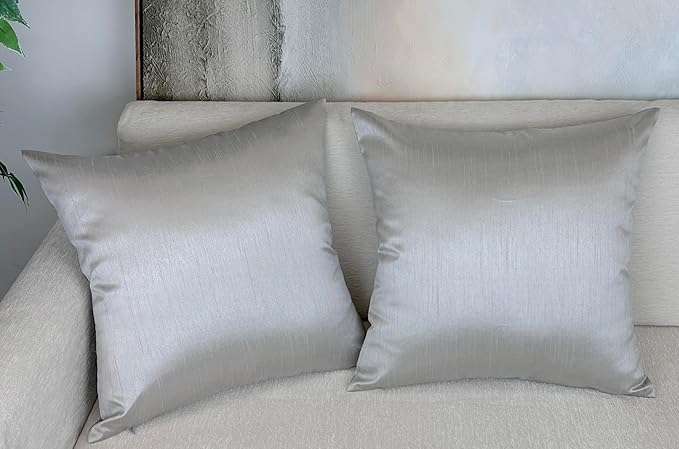 Aiking Home Collection 24x24 Inches Faux Silk Square European Shams, Zipper Closure, Silver (Set of 2)