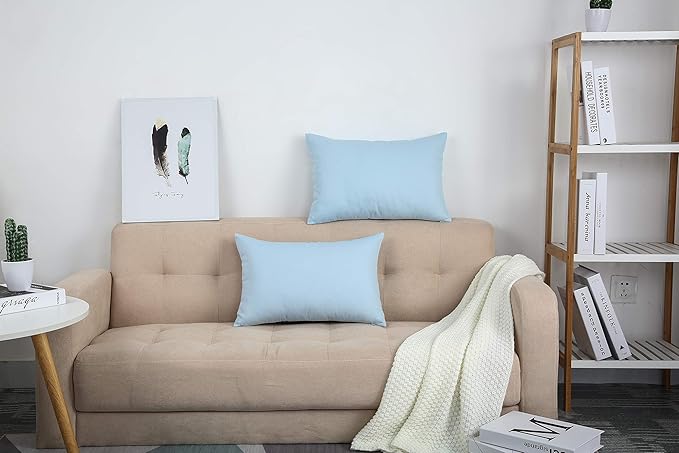 TangDepot Handmade Decorative Solid 100% Cotton Canvas Throw Pillow Covers/Pillow Shams, (12"x20", Light Blue)