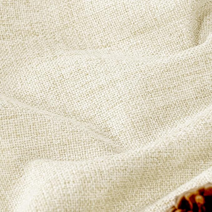 Lajode Cream 100% Blackout Curtains for Living Room 72 Inch Length 2 Panels Set, Thermal Insulated Light Blocking Faux Linen Curtains for Bedroom, Bronze Grommet Boho Window Drape Each 52" Wide