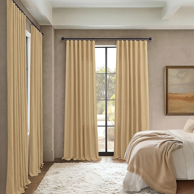 Burlap Color Curtains 63 Inch Length for Bedroom 2 Panel Back Tab Pocket Cotton Canvas Woven Textured Flax Linen Semi Sheer Lightweight Soft Taupe Brown Tan Curtain for Kitchen Cafe Cottage Core Decor