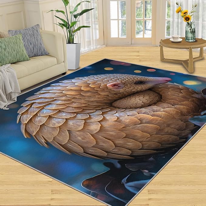 Pangolin Washable Area Rug 4x5, Starry Sky Soft Rugs for Living Room Wildlife Carpet Area Rugs for Bedroom Dining Room Non-Slip Stain Resistant Rug