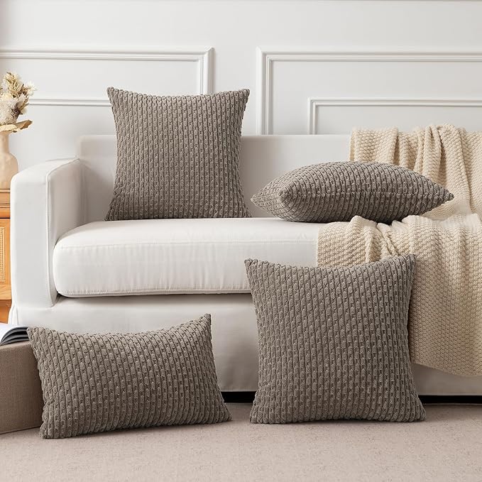 Kevin Textile Pack of 2 Light Brown Lumbar Decorative Throw Pillow Covers 12x20 Inch for Living Room Couch Soft Corduroy Rectangle Solid Cushion Case 30x50 cm Rustic Farmhouse Boho Home Decor
