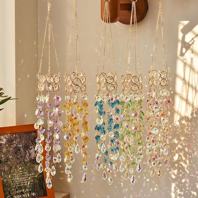 Hanging Window Garden Crystal Sun Catcher, Gold-Plated Sun Catcher for Indoor and Outdoor Decoration, Light Catcher, Party Crystals (Golden)