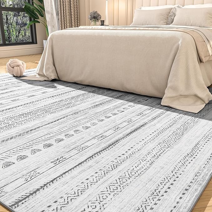 5x7 Area Rugs for Living Room Machine Washable Rug Distressed Indoor Carpet Neutral Moroccan Boho Rug Ultra Soft Area Rug for Bedroom Dining Room Playroom Office, Black