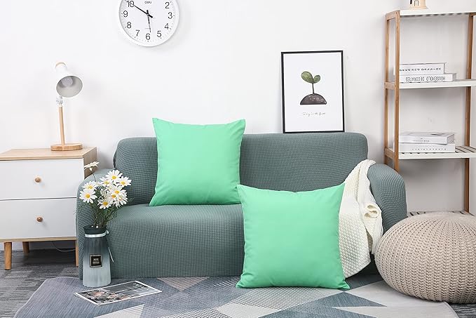 TangDepot Handmade Decorative Solid 100% Cotton Canvas Throw Pillow Covers/Cushion Covers, 45 Colors Available - (12" x 12" , Mint Green, 1 Count (Pack of 1))