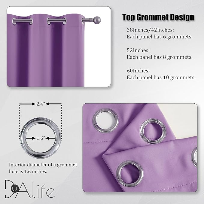 DUALIFE Solid Thermal Insulated Blackout Curtains Purple for Girls Bedroom Window Treatment Ring/Grommet Top Drapes Triple Weave Home Decoration (52 x 54 Inch, 2 Panels, Amethyst Orchid)