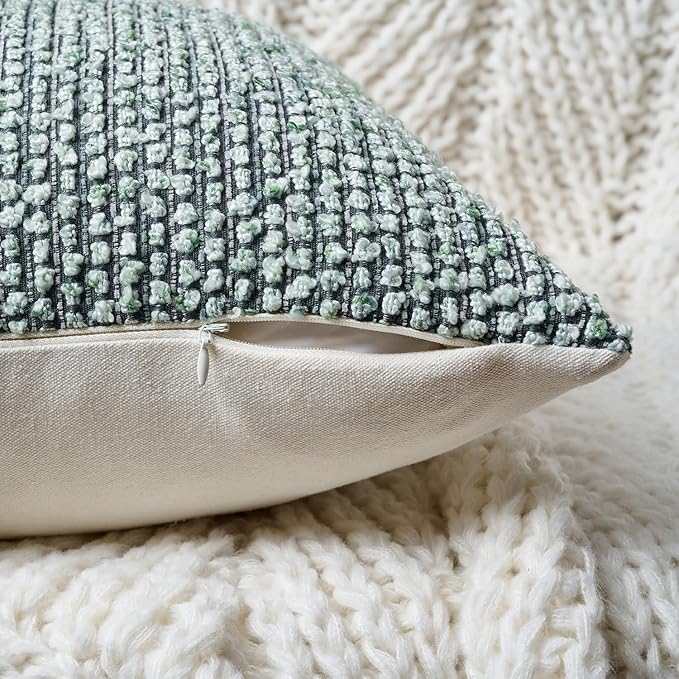 Striped Euro Sham Pillow Covers 26x26 Set of 2 Green Textured Boucle Chic Morden Boho Accent Farmhouse Square Decorative Couch Throw Pillow Covers for Home Decor Bed Sofa Living Room