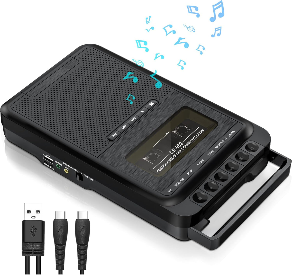 Gracioso Cassette Cassette MP3 Cassettes/USB/SD Mic,Cassette Player Converter, Portable to Music via U Disk/SD Card