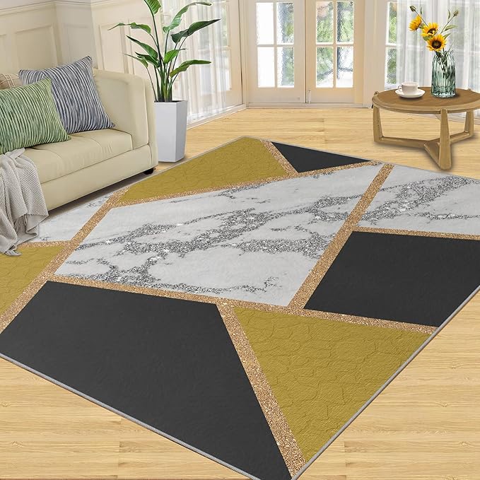 Geometric Area Rug Abstract Marble Texture Rugs Geometric Marble Area Carpet Simple Light Luxury Line Rug Machine Washable Rugs with Backing for Bedroom 8x10ft