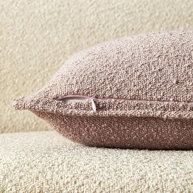 JUSPURBET Pink Decorative Pillow Covers 26x26 Set of 2 Throw Pillow Covers for Couch Sofa Bed Cozy Boucle Textured Cushion Covers Cases with Hidden Zipper for Living Room Home Decor